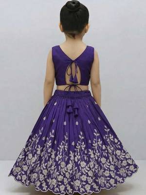 Violet embroidered thread work ready to wear lehenega choli for girls 2