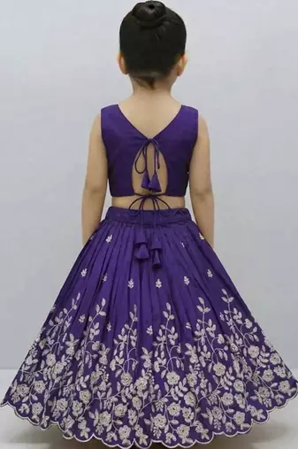 Violet embroidered thread work ready to wear lehenega choli for girls
