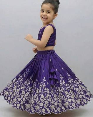 Violet embroidered thread work ready to wear lehenega choli for girls 3