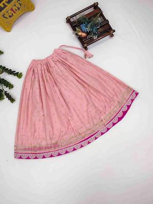 Peach embroidered sequinned ready to wear lehenega choli with dupatta for girls 4