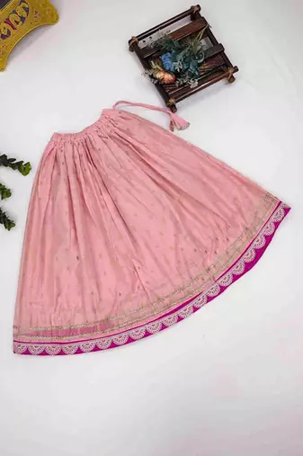 Peach embroidered sequinned ready to wear lehenega choli with dupatta for girls