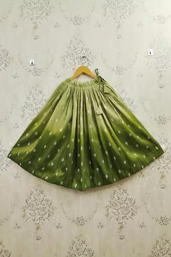 Olive printed ready to wear lehenega choli with dupatta for girls