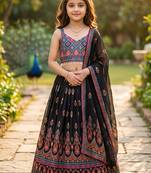 Yellow printed ready to wear lehenega choli with dupatta for girls
