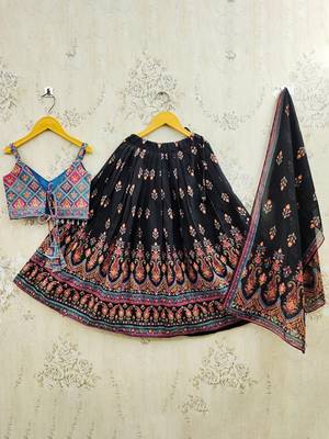 Yellow printed ready to wear lehenega choli with dupatta for girls 4