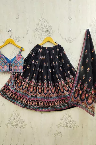 Yellow printed ready to wear lehenega choli with dupatta for girls