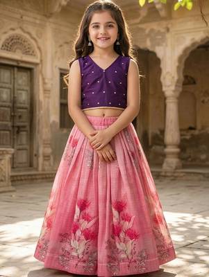 Rose embellished ready to wear lehenega choli with dupatta for girls 1
