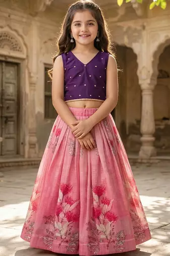 Rose embellished ready to wear lehenega choli with dupatta for girls