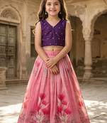 Rose embellished ready to wear lehenega choli with dupatta for girls