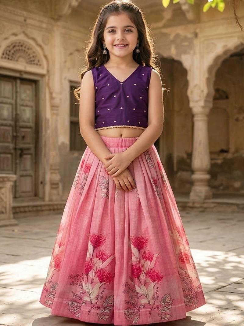 Rose embellished ready to wear lehenega choli with dupatta for girls