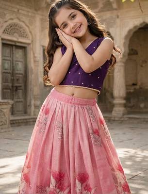 Rose embellished ready to wear lehenega choli with dupatta for girls 2
