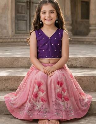 Rose embellished ready to wear lehenega choli with dupatta for girls 3