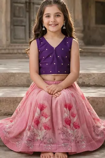 Rose embellished ready to wear lehenega choli with dupatta for girls