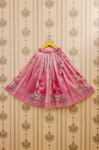 Rose embellished ready to wear lehenega choli with dupatta for girls