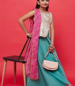 Sea green silk blend ready to wear lehenega choli with dupatta for girls