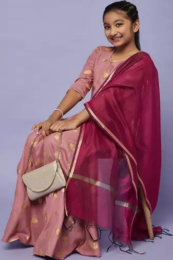 Mauve printed foil print ready to wear lehenega choli with dupatta for girls