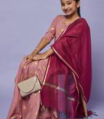Mauve printed foil print ready to wear lehenega choli with dupatta for girls