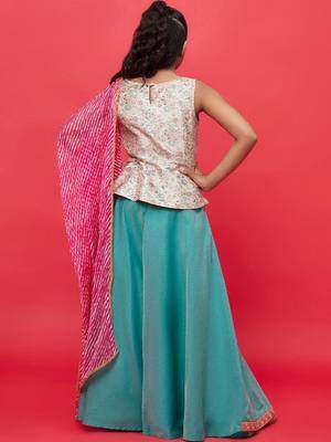 Sea green silk blend ready to wear lehenega choli with dupatta for girls 2