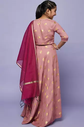 Mauve printed foil print ready to wear lehenega choli with dupatta for girls