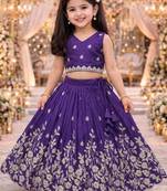 Violet embroidered thread work ready to wear lehenega choli for girls