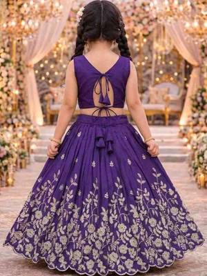 Violet embroidered thread work ready to wear lehenega choli for girls 2