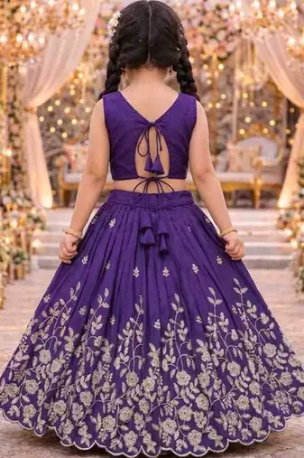 Violet embroidered thread work ready to wear lehenega choli for girls