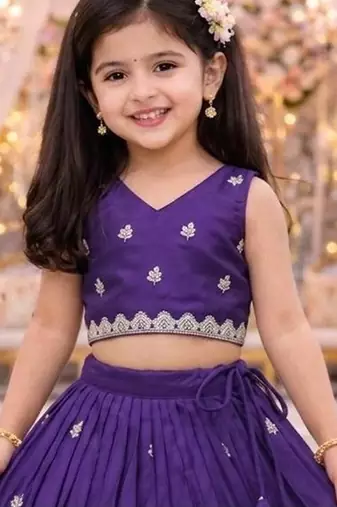 Violet embroidered thread work ready to wear lehenega choli for girls