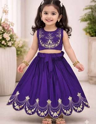 Violet embroidered thread work ready to wear lehenega choli for girls 1