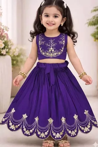 Violet embroidered thread work ready to wear lehenega choli for girls