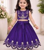 Violet embroidered thread work ready to wear lehenega choli for girls