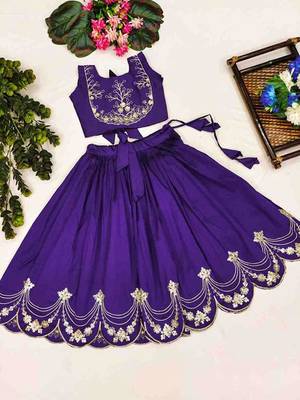 Violet embroidered thread work ready to wear lehenega choli for girls 2