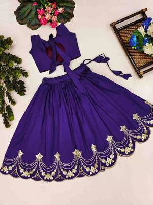 Violet embroidered thread work ready to wear lehenega choli for girls 3