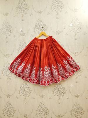 Rust embroidered beads and stones ready to wear lehenega choli with dupatta for girls 4