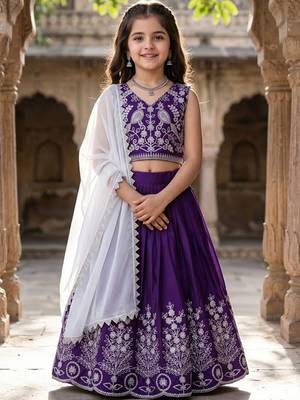 Lavender embroidered beads and stones ready to wear lehenega choli with dupatta for girls 1