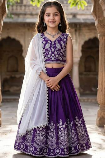 Lavender embroidered beads and stones ready to wear lehenega choli with dupatta for girls