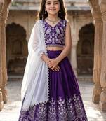 Lavender embroidered beads and stones ready to wear lehenega choli with dupatta for girls