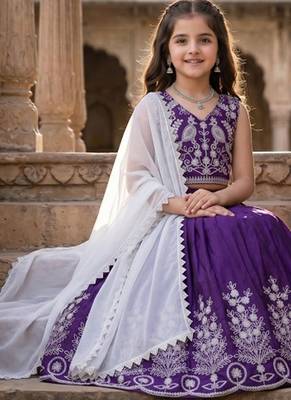 Lavender embroidered beads and stones ready to wear lehenega choli with dupatta for girls 2