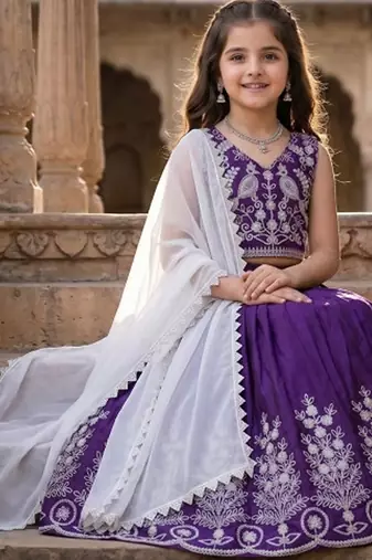 Lavender embroidered beads and stones ready to wear lehenega choli with dupatta for girls