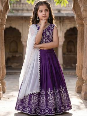 Lavender embroidered beads and stones ready to wear lehenega choli with dupatta for girls 3