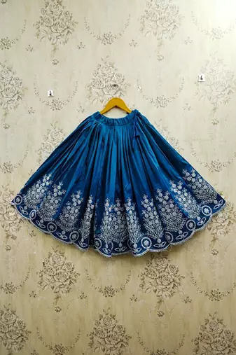 Teal embroidered beads and stones ready to wear lehenega choli with dupatta for girls