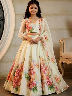 Off white georgette ready to wear lehenega choli with dupatta for girls 1
