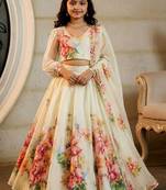 Off white georgette ready to wear lehenega choli with dupatta for girls