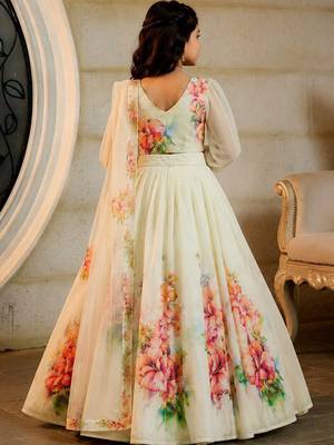 Off white georgette ready to wear lehenega choli with dupatta for girls 2