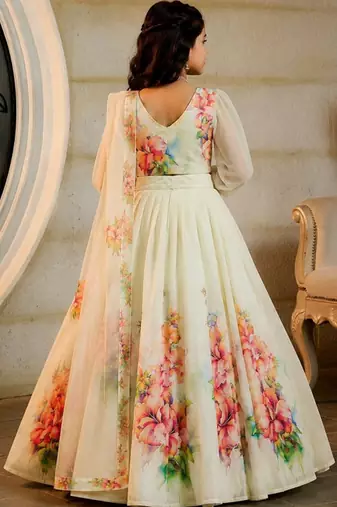 Off white georgette ready to wear lehenega choli with dupatta for girls