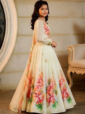 Off white georgette ready to wear lehenega choli with dupatta for girls 3
