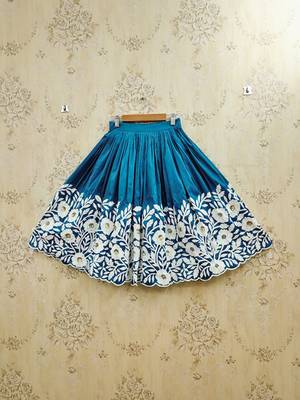 Teal embellished beads and stones ready to wear lehenega choli for girls 4