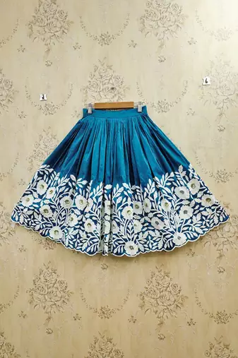 Teal embellished beads and stones ready to wear lehenega choli for girls