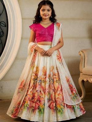 Cream georgette ready to wear lehenega choli with dupatta for girls 1