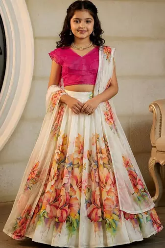 Cream georgette ready to wear lehenega choli with dupatta for girls