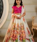 Cream georgette ready to wear lehenega choli with dupatta for girls