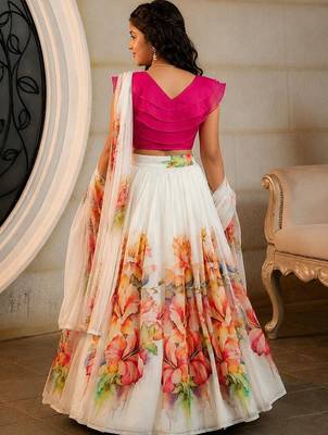 Cream georgette ready to wear lehenega choli with dupatta for girls 2